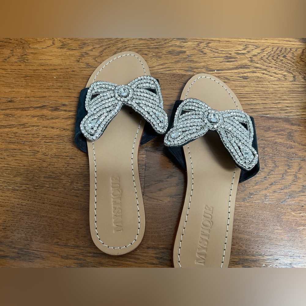 Mystique handmade jeweled crystals sandals black size 9. Only worn once.